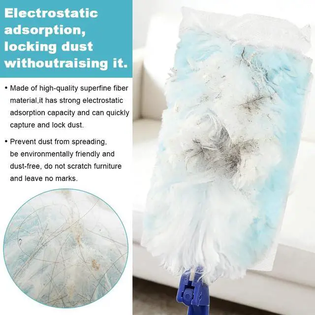Alt view image 4 of 7 - 30 Count Heavy Duty Duster Refills with 2 Pcs Handles and Crevice Brushes Starter Kit, Microfibers Multisurface Dusters for Cleaning Home, Celling Fan, Blinds, Vent & Shelves(Blue)