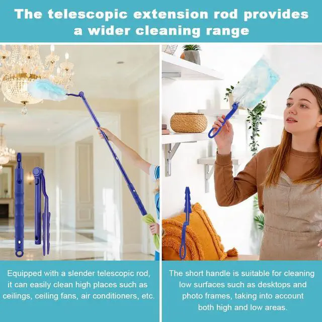 Alt view image 6 of 7 - 30 Count Heavy Duty Duster Refills with 2 Pcs Handles and Crevice Brushes Starter Kit, Microfibers Multisurface Dusters for Cleaning Home, Celling Fan, Blinds, Vent & Shelves(Blue)