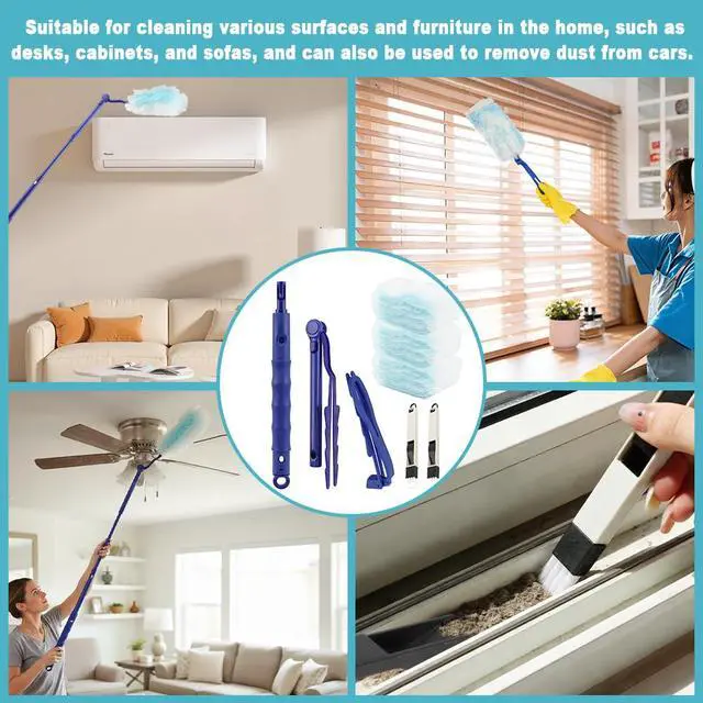 Alt view image 7 of 7 - 30 Count Heavy Duty Duster Refills with 2 Pcs Handles and Crevice Brushes Starter Kit, Microfibers Multisurface Dusters for Cleaning Home, Celling Fan, Blinds, Vent & Shelves(Blue)