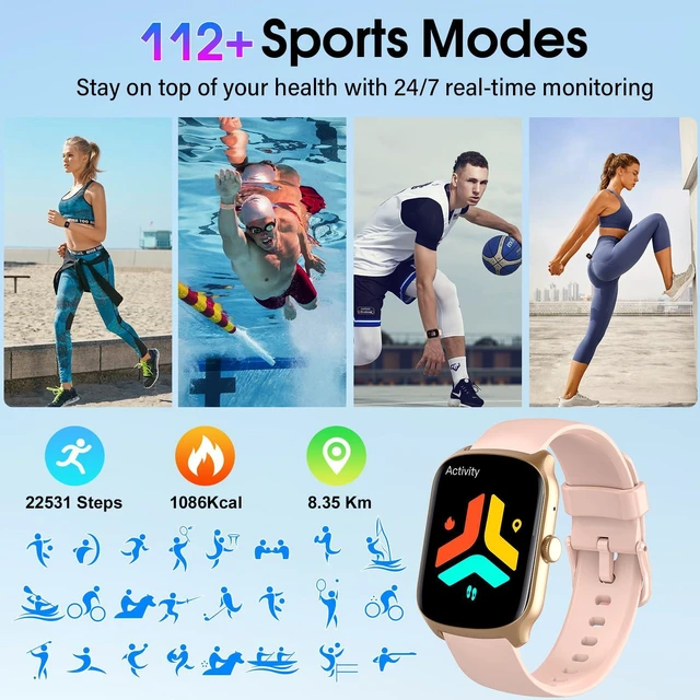 Alt view image 4 of 7 - Smart Watch for Men Women, 1.95"HD Smartwatch (Dial/Answer Calls), Heart Rate/Sleep Monitor Fitness Smartwatch, Curved Screen Watches, 112+ Sports Modes Activity Trackers,IP68 Waterproof, Pink