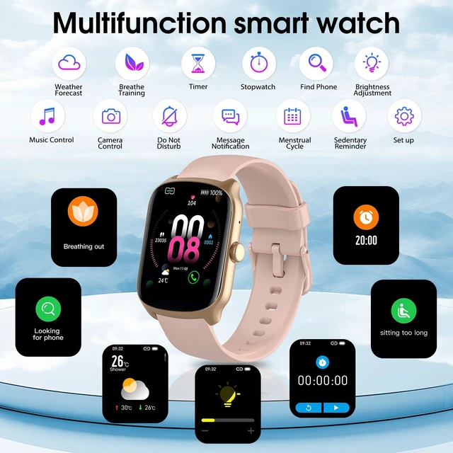 Alt view image 7 of 7 - Smart Watch for Men Women, 1.95"HD Smartwatch (Dial/Answer Calls), Heart Rate/Sleep Monitor Fitness Smartwatch, Curved Screen Watches, 112+ Sports Modes Activity Trackers,IP68 Waterproof, Pink