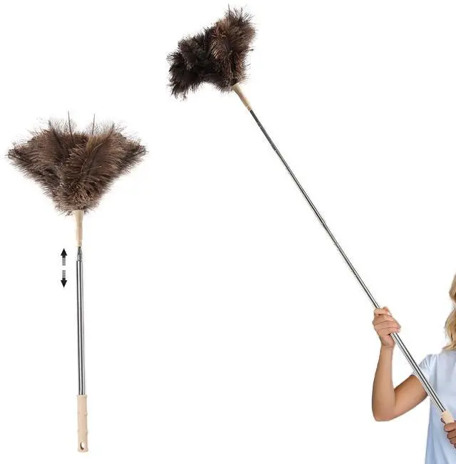 Main image of Extendable Ostrich Feather Duster up to 27-94 inches Fluffy Feathers Long Handle Reusable for Cleaning Ceiling Fan Pendant lamp High Ceiling Blinds Furniture Feather Duster