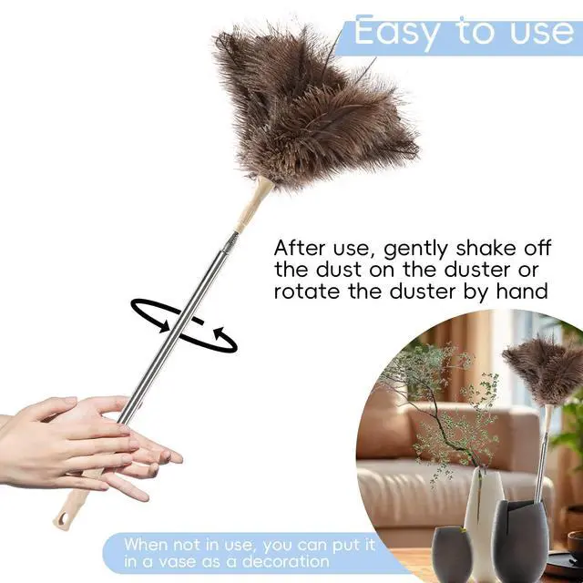 Alt view image 5 of 6 - Extendable Ostrich Feather Duster up to 27-94 inches Fluffy Feathers Long Handle Reusable for Cleaning Ceiling Fan Pendant lamp High Ceiling Blinds Furniture Feather Duster