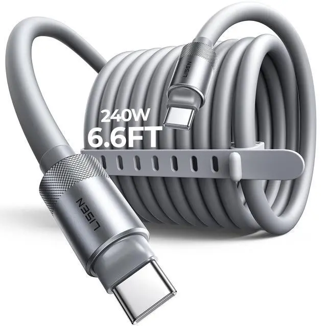 Main image of 6.6FT USB C Cable Fast Charging, Chubby 240W Cable USB C to USB C Fast Charging Soft Silicone USBC to USBC Parallel Cable for iPhone 17 Pro Max 16 15 Samsung S25 Ultra MacBook Pro Air iPad Grey
