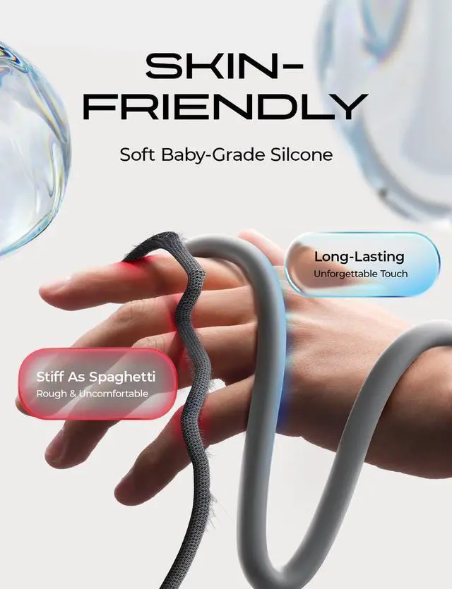 Alt view image 7 of 7 - 6.6FT USB C Cable Fast Charging, Chubby 240W Cable USB C to USB C Fast Charging Soft Silicone USBC to USBC Parallel Cable for iPhone 17 Pro Max 16 15 Samsung S25 Ultra MacBook Pro Air iPad Grey