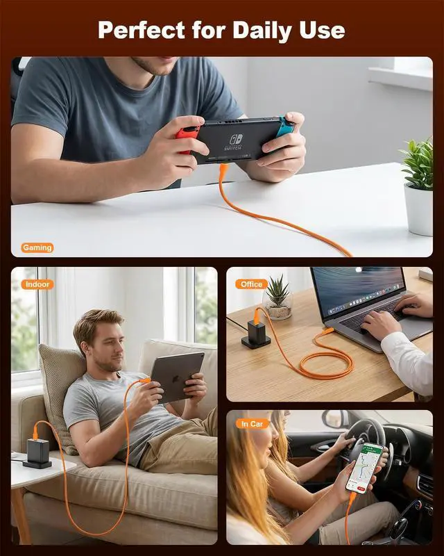 Alt view image 6 of 7 - 240W USB C Cable 6.6ft 2-Pack,Type-C Fast Charging Data Cord,Braided.Orange