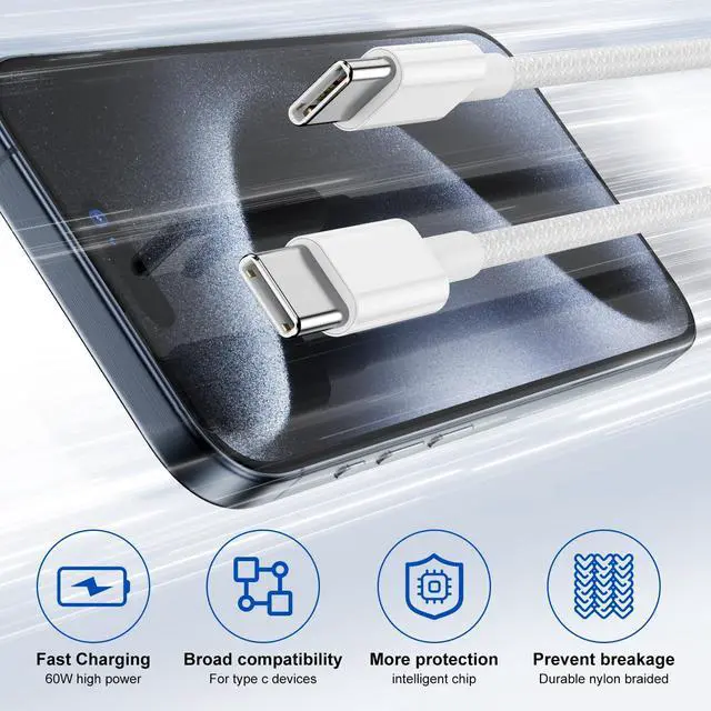 Alt view image 2 of 7 - 2Pack Type C to Type C Fast Charging Cord 6ft for Apple iPhone 17/16/15