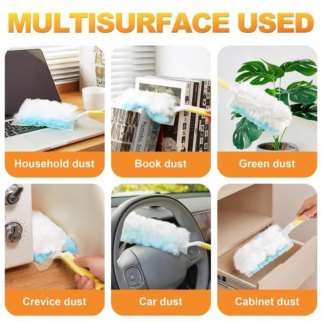 Alt view image 5 of 7 - Disposable Duster for Cleaning, with 2 Handles & 24 Ct Blue Heavy Duty Refills for Swiffer Feather Duster, Household Cleaning Tool for Electronics, Dusting Furniture, Blinds, Pet Hair