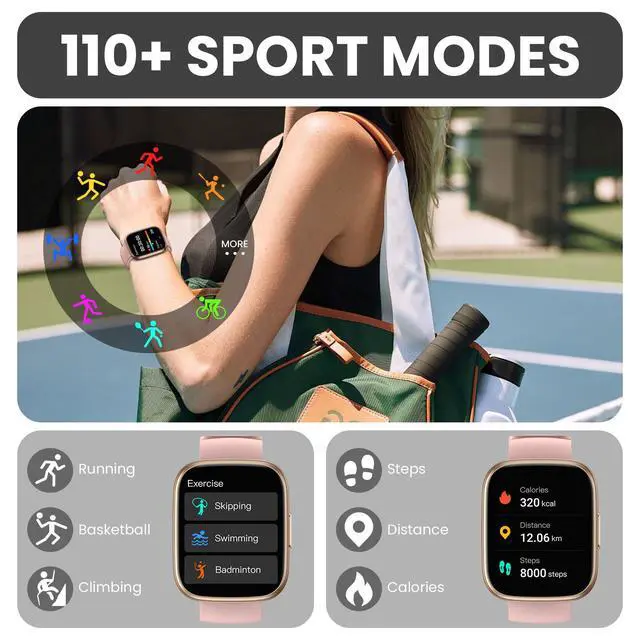 Alt view image 2 of 7 - Watch for Men Women (Answer/Make Call), 1.95" Touch Screen Fitness Tracker with Heart Rate/Sleep Monitor, IP68 Waterproof Smartwatch for Android iOS, Fitness Watch with 120+ Sports Modes, Pink