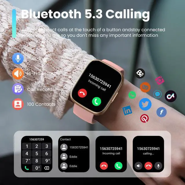 Alt view image 7 of 7 - Watch for Men Women (Answer/Make Call), 1.95" Touch Screen Fitness Tracker with Heart Rate/Sleep Monitor, IP68 Waterproof Smartwatch for Android iOS, Fitness Watch with 120+ Sports Modes, Pink