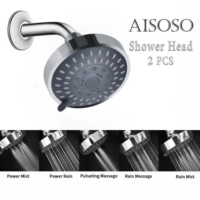 Alt view image 3 of 7 - High Pressure Rain Shower Head 2PCS 5 Modes 4.1 Inch Chrome