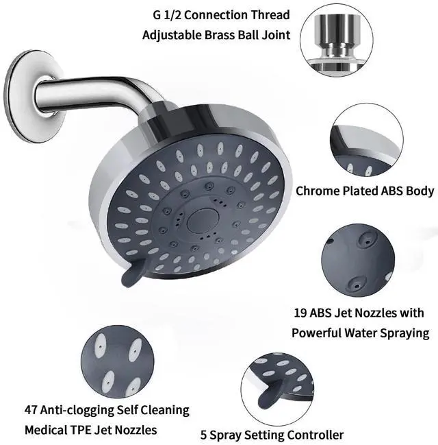 Alt view image 4 of 7 - High Pressure Rain Shower Head 2PCS 5 Modes 4.1 Inch Chrome