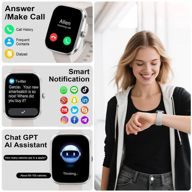 Alt view image 2 of 7 - AI Smart Watch with ChatGPT, 1.91" Bluetooth Calling Smartwatch for Men Women, 110+ Fitness Modes Activity Tracker, Sleep/Heart Rate/Calorie Monitor, IP68 Waterproof Step Counter for Android iOS