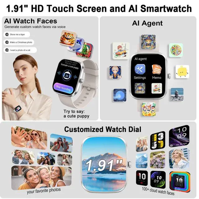 Alt view image 3 of 7 - AI Smart Watch with ChatGPT, 1.91" Bluetooth Calling Smartwatch for Men Women, 110+ Fitness Modes Activity Tracker, Sleep/Heart Rate/Calorie Monitor, IP68 Waterproof Step Counter for Android iOS