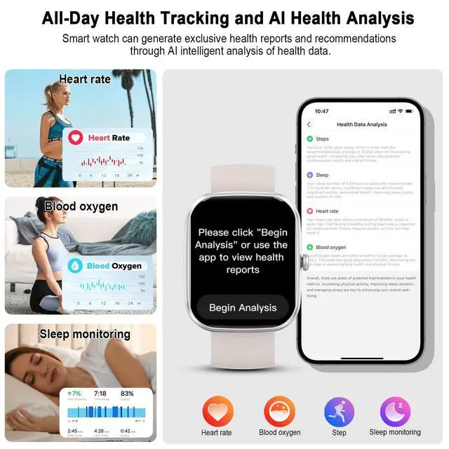 Alt view image 4 of 7 - AI Smart Watch with ChatGPT, 1.91" Bluetooth Calling Smartwatch for Men Women, 110+ Fitness Modes Activity Tracker, Sleep/Heart Rate/Calorie Monitor, IP68 Waterproof Step Counter for Android iOS