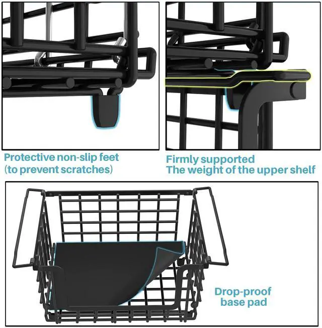 Alt view image 6 of 7 - 1 Pack Stackable Metal Wire Vegetable Fruit Basket for Kitchen Counter Cabinet, Pantry Organizers and Storage Basket, Food Can Snack Onion Potato Bread Storage Shelf Freezer Organizer Bins Black