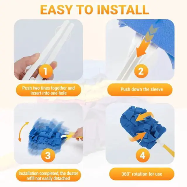 Alt view image 5 of 7 - Duster Refill Compatible with Swiffer - 5 Pack 360° Electrostatic Duster Refills with Handle - Heavy Duty Dusters Refills for Dust, Hair, Furniture, Blinds & Ceiling Fans