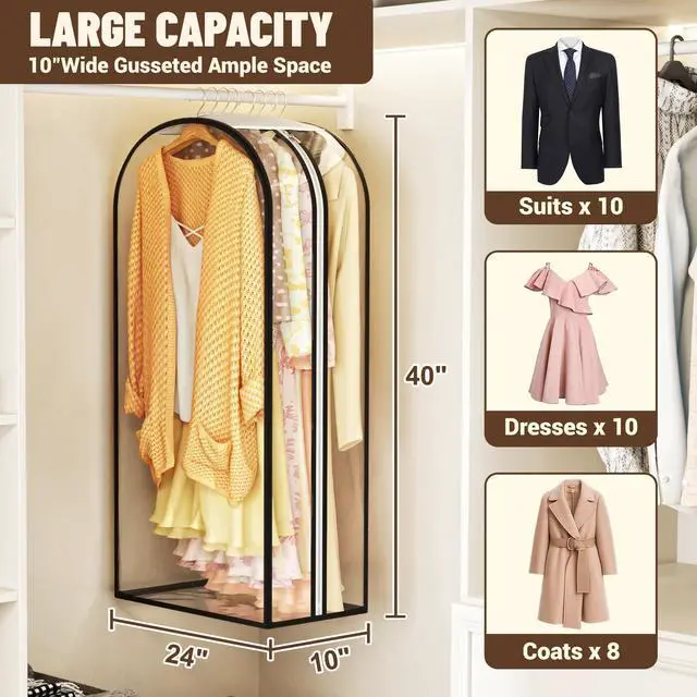 Alt view image 2 of 7 - Bags for Hanging Clothes 40 Long, Ultra Clear Suit Bags for Closet Storage, Moving Organization, Travel Covers with 10" Gussets for Coat, Dress, Shirt and Sweater - 2 PCS