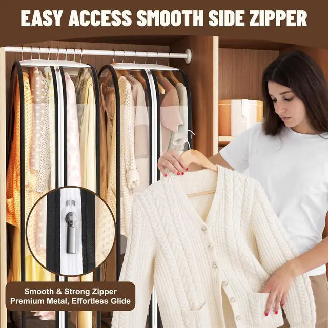 Alt view image 3 of 7 - Bags for Hanging Clothes 40 Long, Ultra Clear Suit Bags for Closet Storage, Moving Organization, Travel Covers with 10" Gussets for Coat, Dress, Shirt and Sweater - 2 PCS