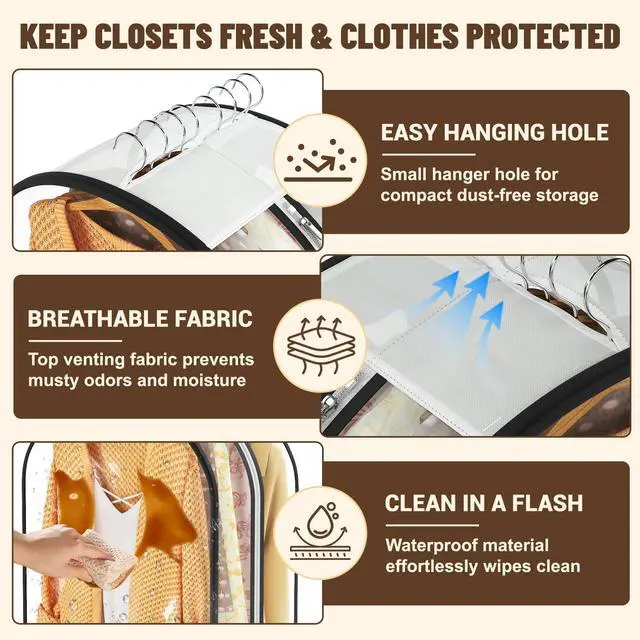 Alt view image 4 of 7 - Bags for Hanging Clothes 40 Long, Ultra Clear Suit Bags for Closet Storage, Moving Organization, Travel Covers with 10" Gussets for Coat, Dress, Shirt and Sweater - 2 PCS