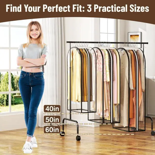 Alt view image 6 of 7 - Bags for Hanging Clothes 40 Long, Ultra Clear Suit Bags for Closet Storage, Moving Organization, Travel Covers with 10" Gussets for Coat, Dress, Shirt and Sweater - 2 PCS