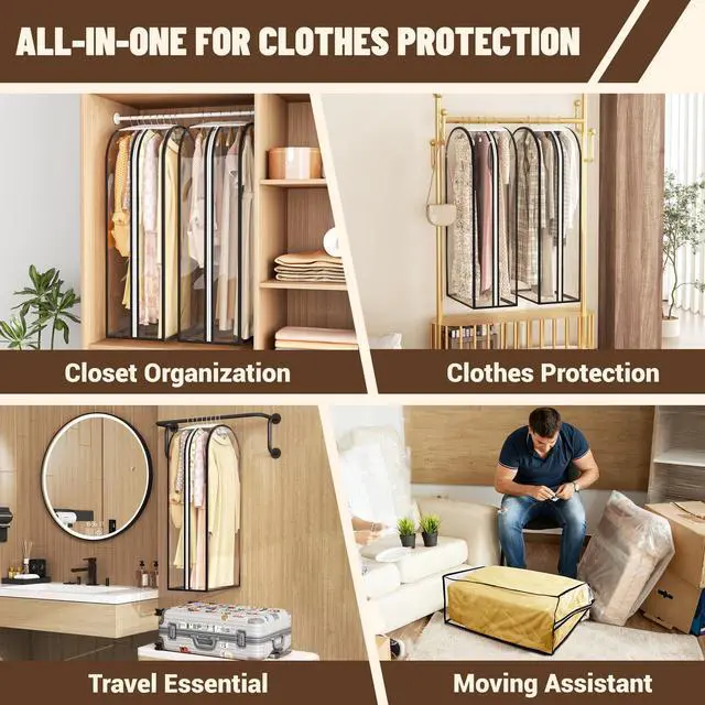 Alt view image 5 of 7 - Bags for Hanging Clothes 40 Long, Ultra Clear Suit Bags for Closet Storage, Moving Organization, Travel Covers with 10" Gussets for Coat, Dress, Shirt and Sweater - 2 PCS