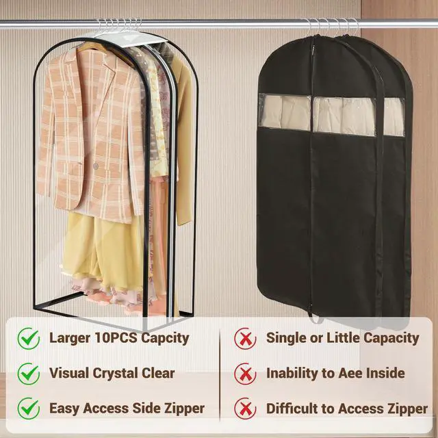 Alt view image 7 of 7 - Bags for Hanging Clothes 40 Long, Ultra Clear Suit Bags for Closet Storage, Moving Organization, Travel Covers with 10" Gussets for Coat, Dress, Shirt and Sweater - 2 PCS