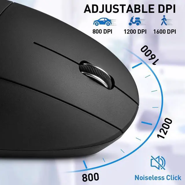 Alt view image 5 of 6 - Ergonomic Mouse, Bluetooth and 2.4G Dual Mode Rechargeable Wireless Vertical Mouse, 800/1200/1600 Adjustable DPI, Quiet Clicks,6 Buttons,2.4GHz USB-A Optical Mice for Laptop/MacBook/PC/Desktop-Black