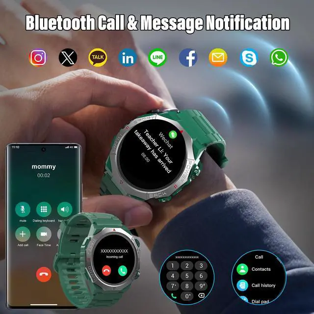 Alt view image 2 of 7 - Military Smart Watches for Men(Answer/Make Calls), 1.39"HD Fitness Watch, 24/7 Heart Rate Sleep Monitor, Smart Watch for Men 110+ Sport Modes, 30Day, IP68 Waterproof Smartwatch for Android iOS, Olive