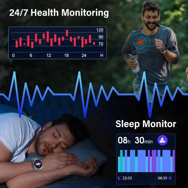 Alt view image 5 of 7 - Military Smart Watches for Men(Answer/Make Calls), 1.39"HD Fitness Watch, 24/7 Heart Rate Sleep Monitor, Smart Watch for Men 110+ Sport Modes, 30Day, IP68 Waterproof Smartwatch for Android iOS, Olive