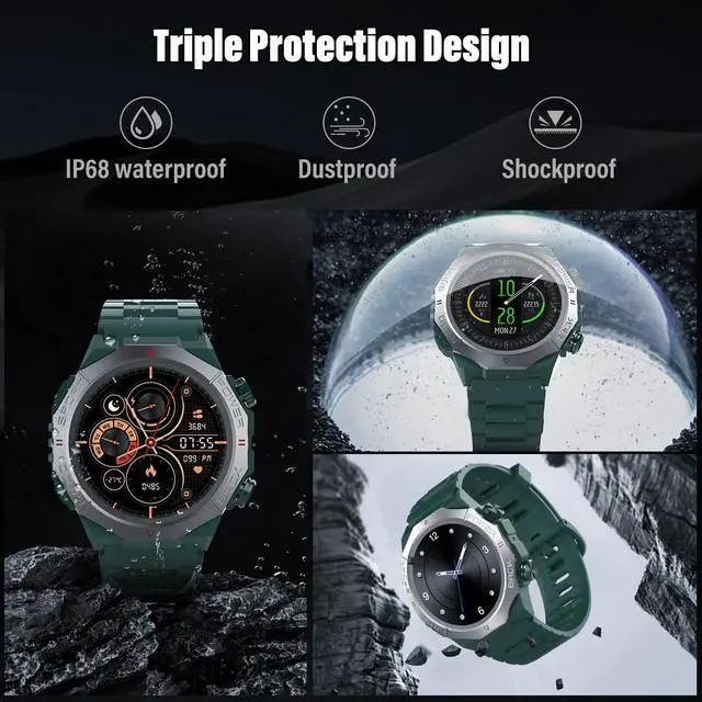 Alt view image 6 of 7 - Military Smart Watches for Men(Answer/Make Calls), 1.39"HD Fitness Watch, 24/7 Heart Rate Sleep Monitor, Smart Watch for Men 110+ Sport Modes, 30Day, IP68 Waterproof Smartwatch for Android iOS, Olive