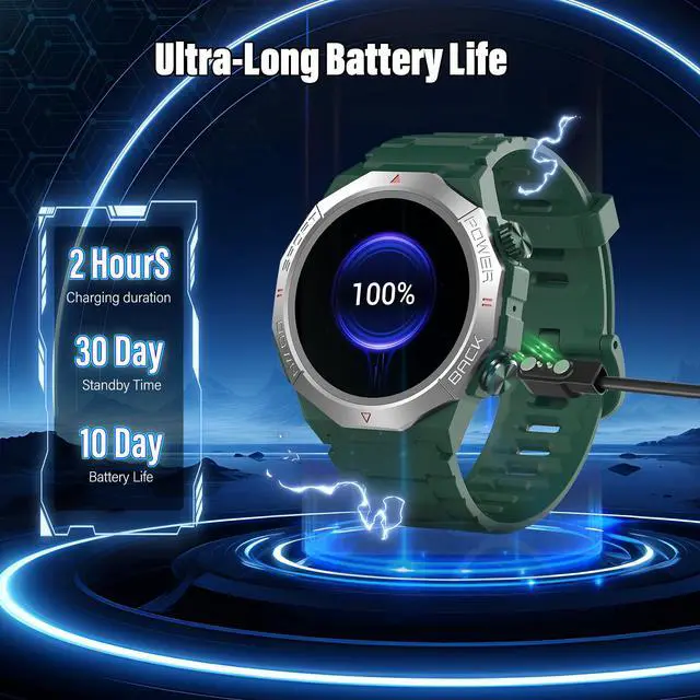 Alt view image 7 of 7 - Military Smart Watches for Men(Answer/Make Calls), 1.39"HD Fitness Watch, 24/7 Heart Rate Sleep Monitor, Smart Watch for Men 110+ Sport Modes, 30Day, IP68 Waterproof Smartwatch for Android iOS, Olive