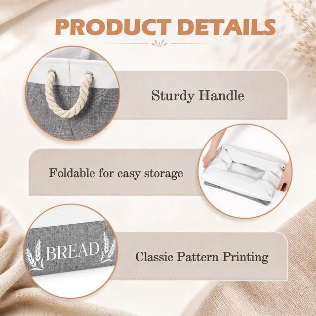 Alt view image 3 of 6 - Bread Storage Basket Foldable Bread Storage Container Bin with Handles Burlap Basket Box for Kitchen Counter and Pantry