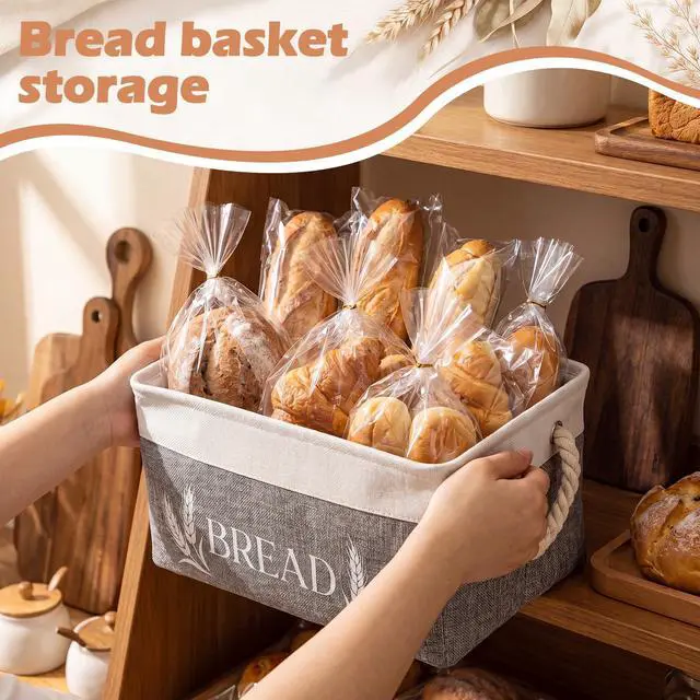 Alt view image 4 of 6 - Bread Storage Basket Foldable Bread Storage Container Bin with Handles Burlap Basket Box for Kitchen Counter and Pantry