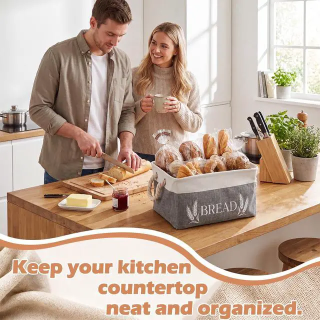 Alt view image 5 of 6 - Bread Storage Basket Foldable Bread Storage Container Bin with Handles Burlap Basket Box for Kitchen Counter and Pantry