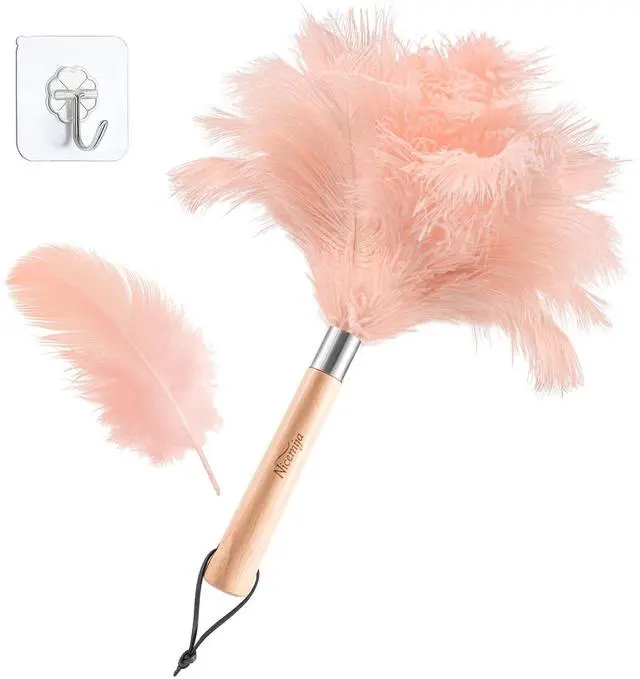 Main image of Pink Ostrich Feather Duster for Cleaning with Wooden Handle, 13.5 Inch
