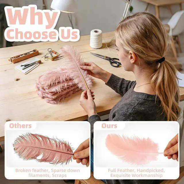 Alt view image 2 of 7 - Pink Ostrich Feather Duster for Cleaning with Wooden Handle, 13.5 Inch