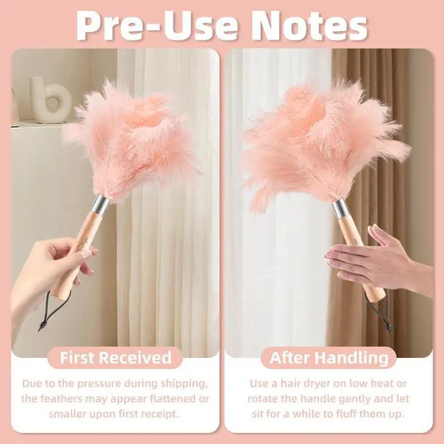 Alt view image 4 of 7 - Pink Ostrich Feather Duster for Cleaning with Wooden Handle, 13.5 Inch