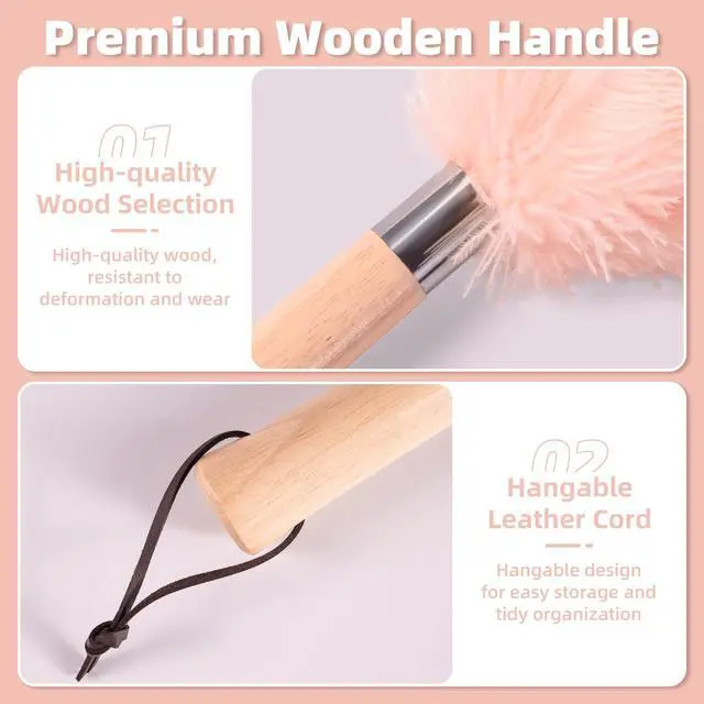 Alt view image 5 of 7 - Pink Ostrich Feather Duster for Cleaning with Wooden Handle, 13.5 Inch