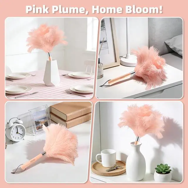 Alt view image 6 of 7 - Pink Ostrich Feather Duster for Cleaning with Wooden Handle, 13.5 Inch