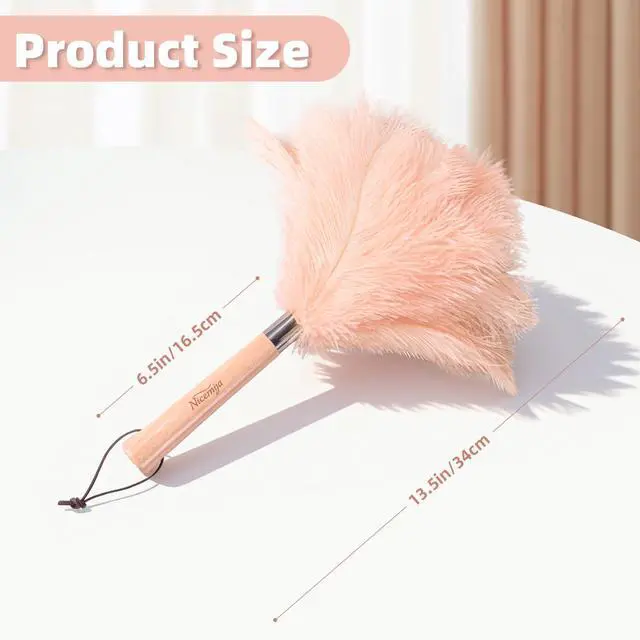 Alt view image 3 of 7 - Pink Ostrich Feather Duster for Cleaning with Wooden Handle, 13.5 Inch