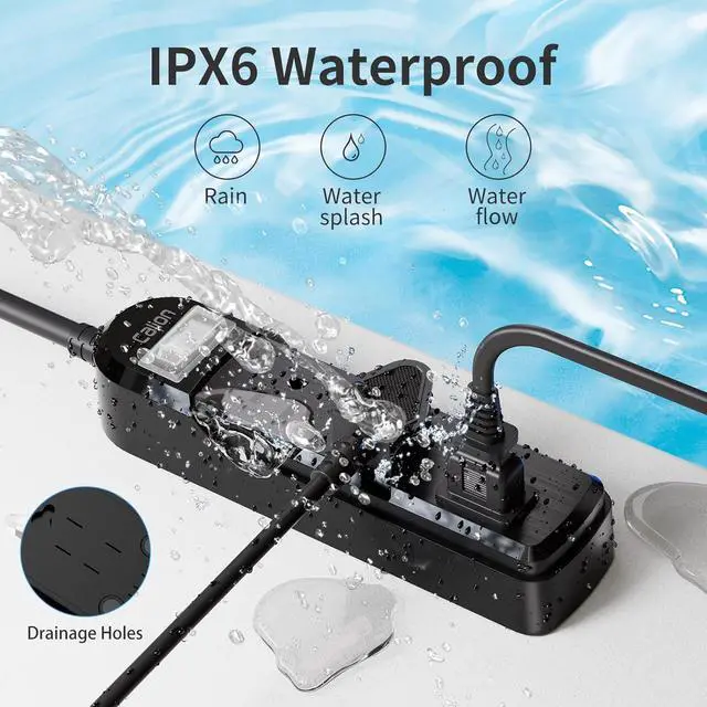 Alt view image 2 of 7 - Outdoor Power Strip Weatherproof, 3 AC Outlets 6FT Extension Cord