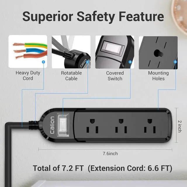 Alt view image 5 of 7 - Outdoor Power Strip Weatherproof, 3 AC Outlets 6FT Extension Cord