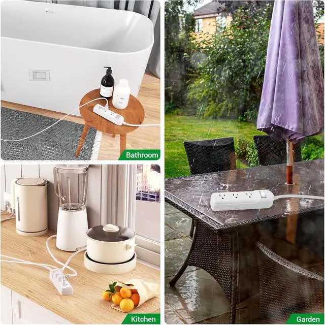 Alt view image 6 of 7 - Outdoor Power Strip Weatherproof, 3 AC Outlets 6FT Extension Cord
