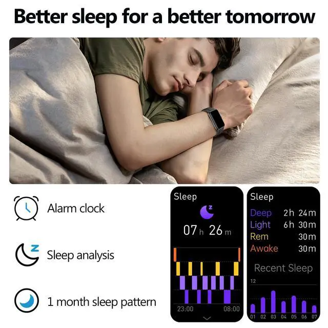 Alt view image 4 of 7 - Tracker Smart Watches for Women Men,24/7 Heart Rate Sleep Monitor