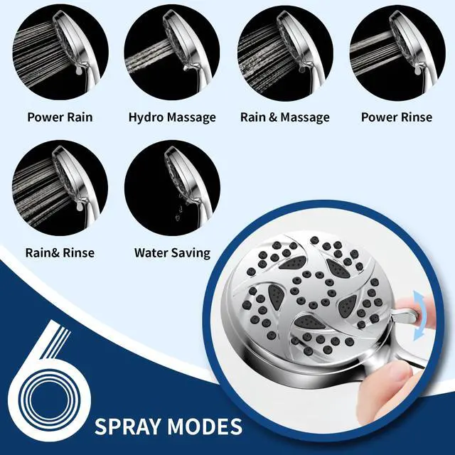 Alt view image 2 of 7 - 6-Mode Shower Head with Handheld, High Pressure Hand held Shower Head