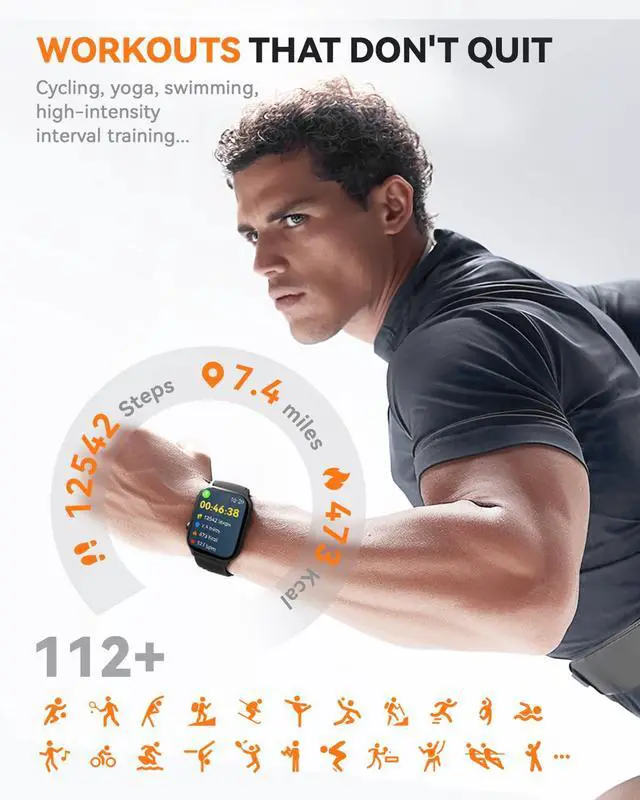 Alt view image 3 of 7 - Smart Watches for Women Men, Fitness Tracker Watch with 110 Sports Modes, Step Counter/Sleep Monitor/Pedometer, IP68 Waterproof, Bluetooth Call & Music Control Smartwatch for iPhone/Android,Black