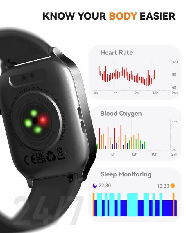Alt view image 4 of 7 - Smart Watches for Women Men, Fitness Tracker Watch with 110 Sports Modes, Step Counter/Sleep Monitor/Pedometer, IP68 Waterproof, Bluetooth Call & Music Control Smartwatch for iPhone/Android,Black