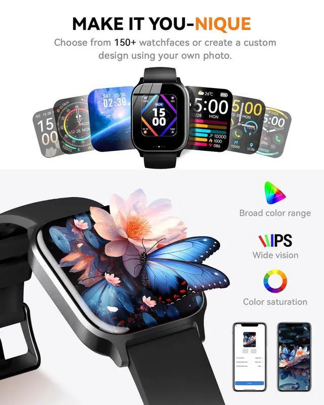 Alt view image 5 of 7 - Smart Watches for Women Men, Fitness Tracker Watch with 110 Sports Modes, Step Counter/Sleep Monitor/Pedometer, IP68 Waterproof, Bluetooth Call & Music Control Smartwatch for iPhone/Android,Black
