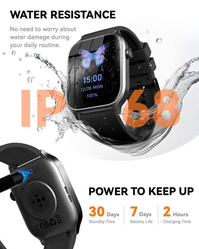 Alt view image 6 of 7 - Smart Watches for Women Men, Fitness Tracker Watch with 110 Sports Modes, Step Counter/Sleep Monitor/Pedometer, IP68 Waterproof, Bluetooth Call & Music Control Smartwatch for iPhone/Android,Black